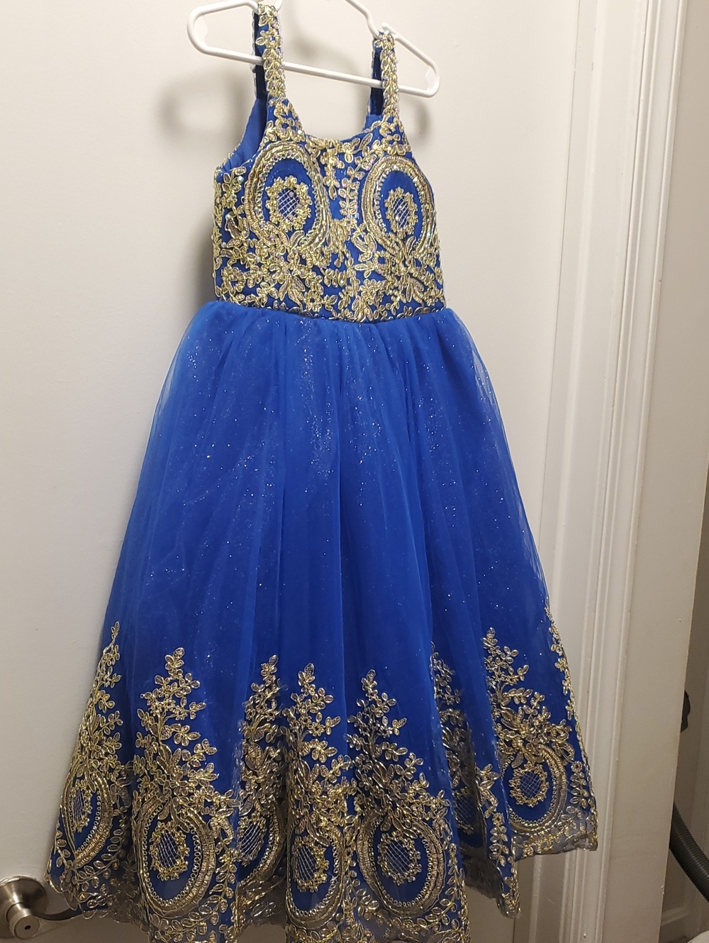 PrettyLittleThing Royal Blue & Gold Embroidered Tulle Party Dress